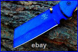 3.9Titanium Coated Damascus Blade Custom Folding Knife withClip- File-Work-US-08
