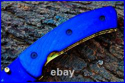 3.9Titanium Coated Damascus Blade Custom Folding Knife withClip- File-Work-US-08