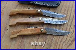 3 damascus 100% handmade beautiful folding knife From The Eagle Collection 2850