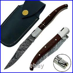 3Pcs Handmade Damascus Steel Laguiole Folding Pocket Knife For Hunting & Camping
