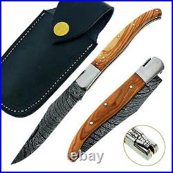 3Pcs Handmade Damascus Steel Laguiole Folding Pocket Knife For Hunting & Camping