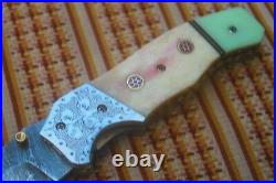 4.0Damascus Blade Handmade Folding Knife/ Water Buffalo Bone, Liner L, -US-CH-200