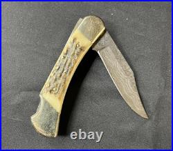 4 1/4 Hen & Rooster Damascus Lock Back Knife First Production Run 1 Of 100