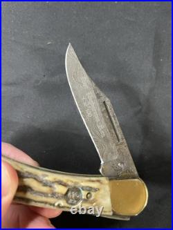 4 1/4 Hen & Rooster Damascus Lock Back Knife First Production Run 1 Of 100