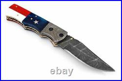 4.25 HANDMADE DAMASCUS STEEL TEXAS/AMERICAN FLAG FOLDING KNIFE (Lot of 20 Pcs)