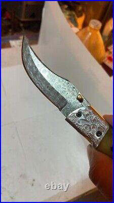 4 Damascus Pocket Knife with Engraved Handle Custom Hunting Fold Knife