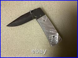 4 David Steier Custom Pearl Handle, 3 Damascus Blade Folding Liner Lock Knife