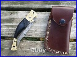 4 Folding Pocket Knife in Fire Damascus Steel Custom Made Made in USA