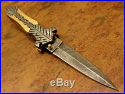 5.2ozair Custom Forge Damascus Steel Liner Lock Dagger Folding Knife Ms-3737