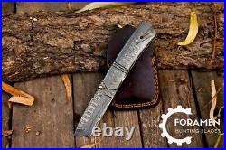 5 Custom Hand Forged Damascus Steel Pocket Folding Hunting Tanto Knife