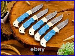 5 PCS Handmade Damascus Steel Folding Knives, Poket knives, Camping Knives, Knife