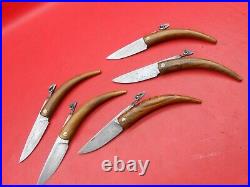5 Pieces Dmascus Steel Deer Handle Pocket Folding Knife Teak Wood K385