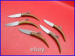 5 Pieces Dmascus Steel Deer Handle Pocket Folding Knife Teak Wood K385