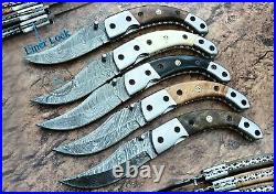 5 Pieces of Custom Hand Made Beautiful Damascus steel Folding knife (2332)
