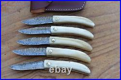 5 damascus 100% handmade beautiful folding knife From The Eagle Collection M0078