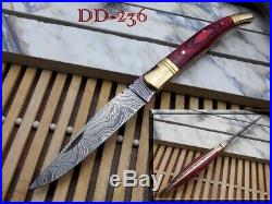 5 pieces Damascus steel Laguiole folding knife with Leather Sheath