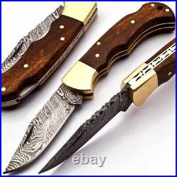 5 pieces lot of Handmade Damascus Steel Folding knife Black Handle Leather Cover