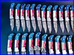 50 Pcs Lot! Custom Handmade Damascus Steel Pocket Folding Knife, Pocket Knives