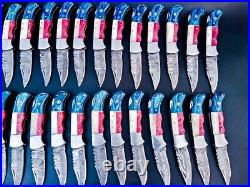 50 Pcs Lot! Custom Handmade Damascus Steel Pocket Folding Knife, Pocket Knives