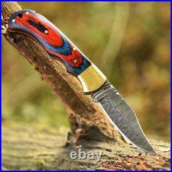 6.25 Inches Custom Hand Forged Damascus Steel Folding Pocket Knife Camping