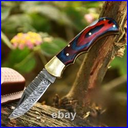 6.25 Inches Custom Hand Forged Damascus Steel Folding Pocket Knife Camping