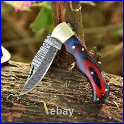 6.25 Inches Custom Hand Forged Damascus Steel Folding Pocket Knife Camping