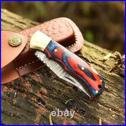 6.25 Inches Custom Hand Forged Damascus Steel Folding Pocket Knife Camping