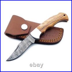6.25 inches Damascus Handmade BackLock Folding Pocket Knife Camping wd Pouch