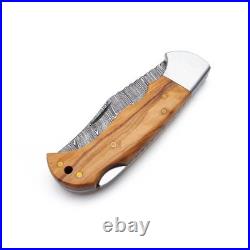 6.25 inches Damascus Handmade BackLock Folding Pocket Knife Camping wd Pouch