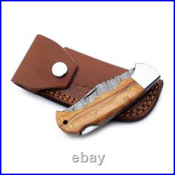 6.25 inches Damascus Handmade BackLock Folding Pocket Knife Camping wd Pouch