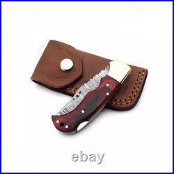 6.25 inches Damascus handmade back lock folding camping Hunting Knife Pouch