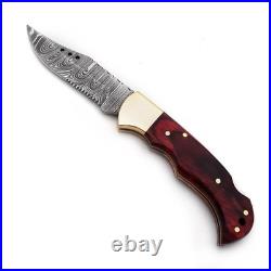 6.25 inches Damascus handmade back lock folding camping Hunting Knife Pouch