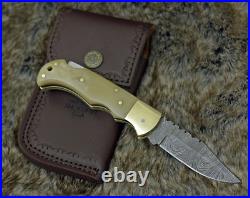 6.5 Custom Handmade Forged Damascus Steel Folding Pocket Knife + Sheath
