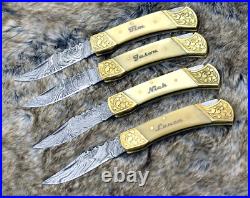 6.5 Custom Handmade Forged Damascus Steel Folding Pocket Knife + Sheath