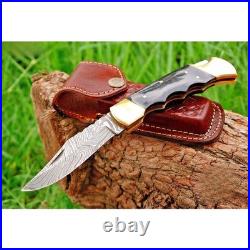 6.5 Inches Custom Handmade Damascus Steel Folding Pocket Knife Wood