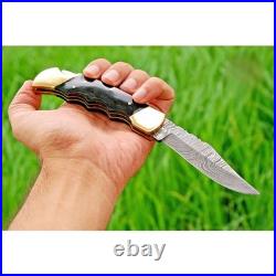 6.5 Inches Custom Handmade Damascus Steel Folding Pocket Knife Wood