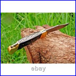 6.5 Inches Custom Handmade Damascus Steel Folding Pocket Knife Wood