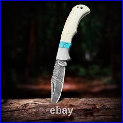 6.5 Inches Handmade Forged Damascus Steel Bone Handle Folding Knife