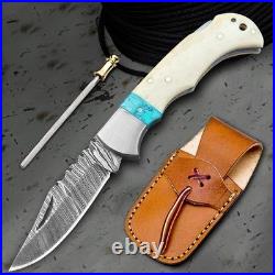 6.5 Inches Handmade Forged Damascus Steel Bone Handle Folding Knife