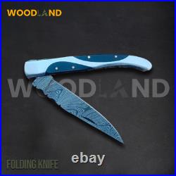 6.5 inches Custom HandMade Forged Damascus Steel Folding Pocket Knife Camping