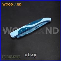 6.5 inches Custom HandMade Forged Damascus Steel Folding Pocket Knife Camping