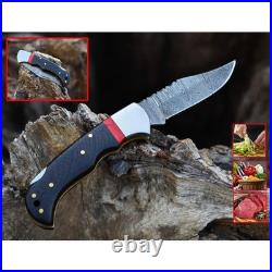 6.5 inches Damascus Steel Folding Knife Black Handle Pocket Blade