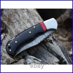 6.5 inches Damascus Steel Folding Knife Black Handle Pocket Blade