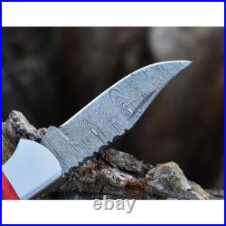 6.5 inches Damascus Steel Folding Knife Black Handle Pocket Blade
