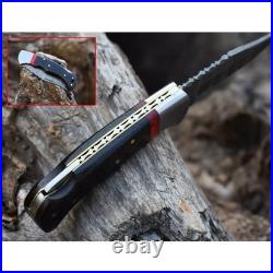 6.5 inches Damascus Steel Folding Knife Black Handle Pocket Blade