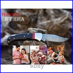 6.5 inches Damascus Steel Folding Knife Black Handle Pocket Blade
