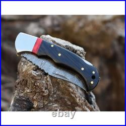 6.5 inches Damascus Steel Folding Knife Black Handle Pocket Blade