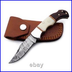 6.5 inches Damascus handmade Back Lock Folding Pocket knife Hunting Knife Pouch