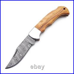 6.5 inches Damascus handmade Back Lock Folding Pocket knife Hunting Knife Pouch