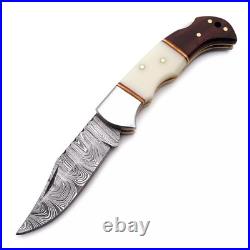 6.5 inches Damascus handmade Back Lock Folding Pocket knife Hunting Knife Pouch